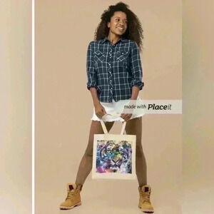 Pop art tiger  rainbow colors recyled  canvas tote bag